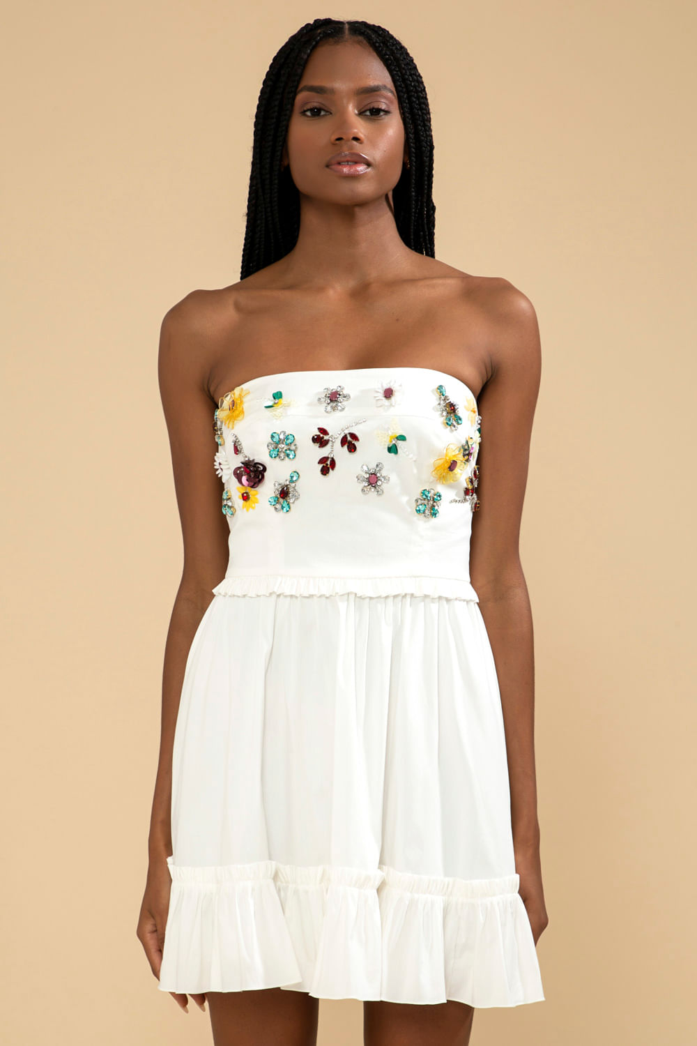 VESTIDO CURTO BORDADO TRICOLINE JANE OFF WHITE