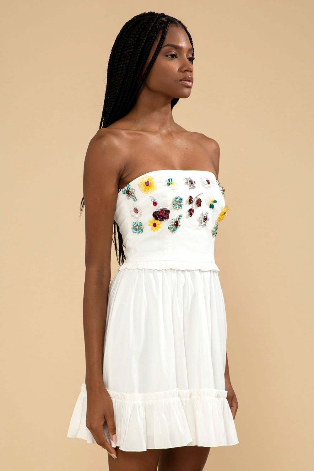 VESTIDO CURTO BORDADO TRICOLINE JANE OFF WHITE