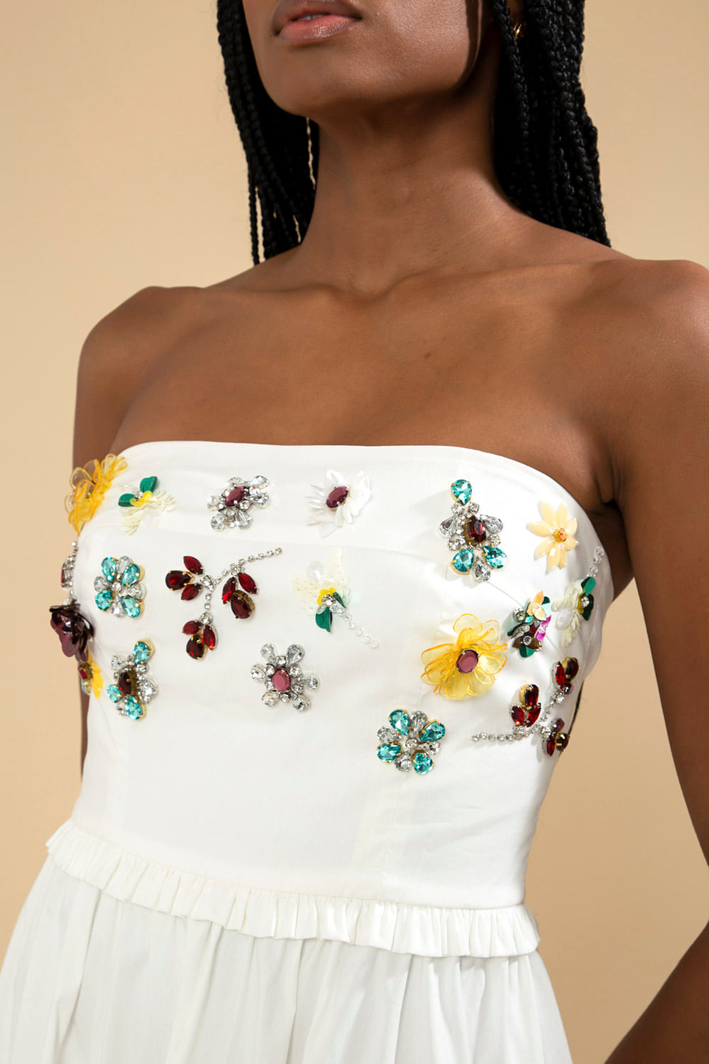 VESTIDO CURTO BORDADO TRICOLINE JANE OFF WHITE