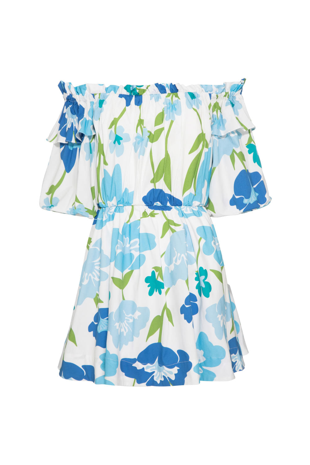 VESTIDO CURTO OMBRO A OMBRO RETRÔ FLOWER OFF WHITE