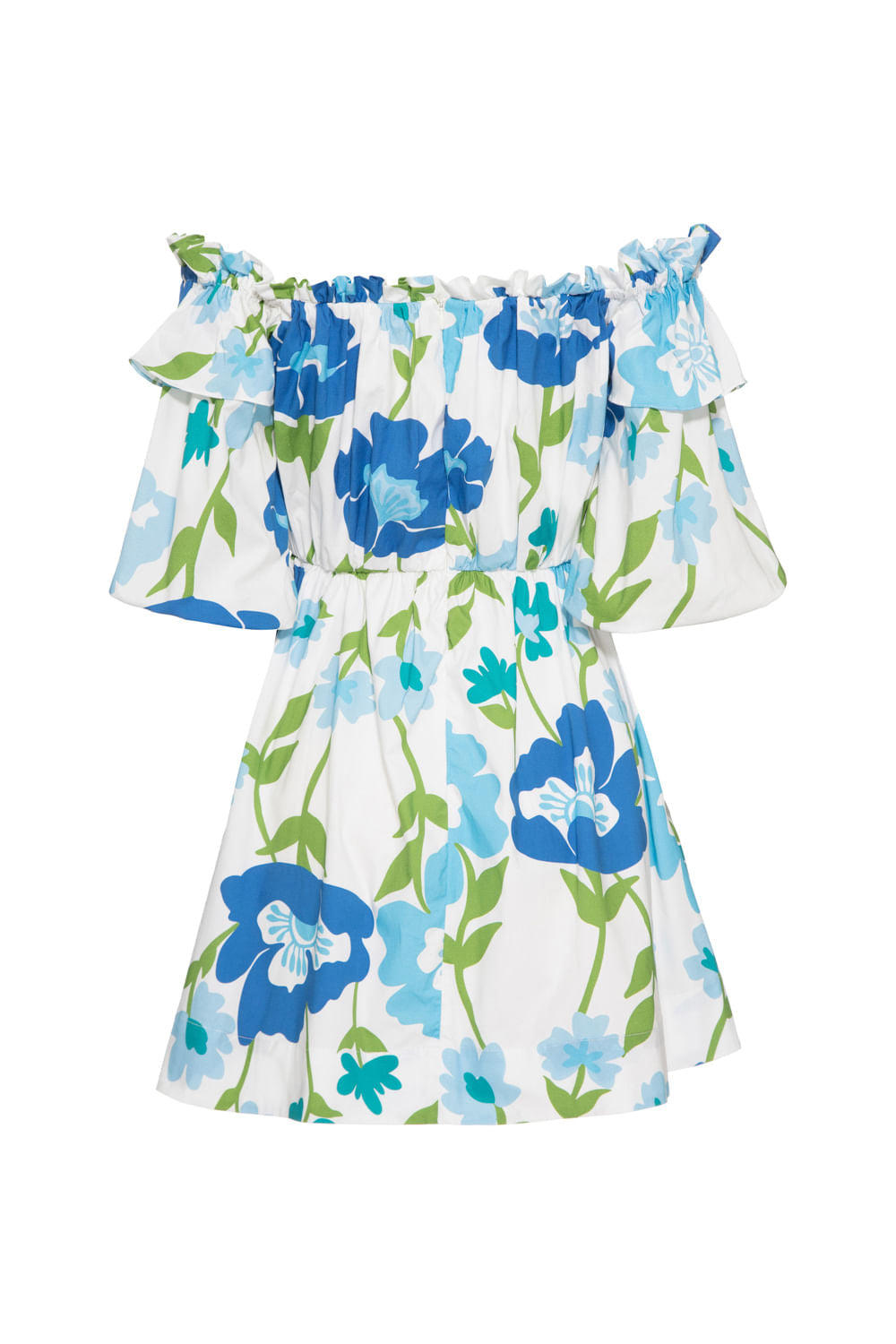 VESTIDO CURTO OMBRO A OMBRO RETRÔ FLOWER OFF WHITE