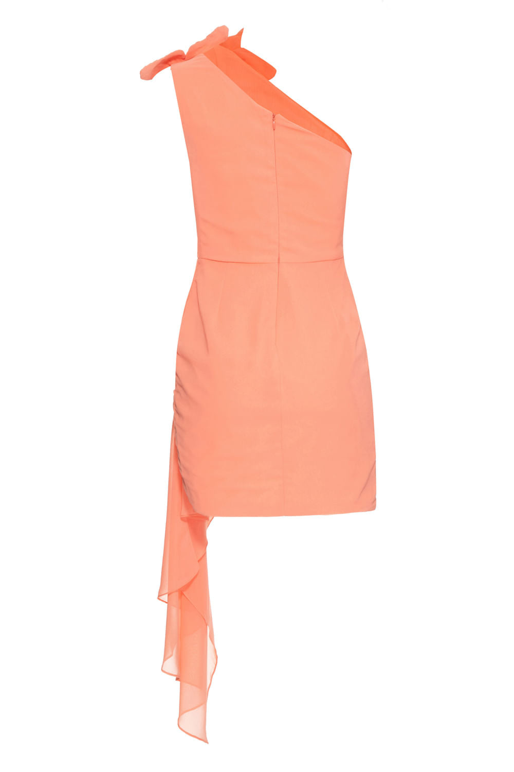 VESTIDO CURTO OMBRO ÚNICO CHIFFON ÍRIS LARANJA