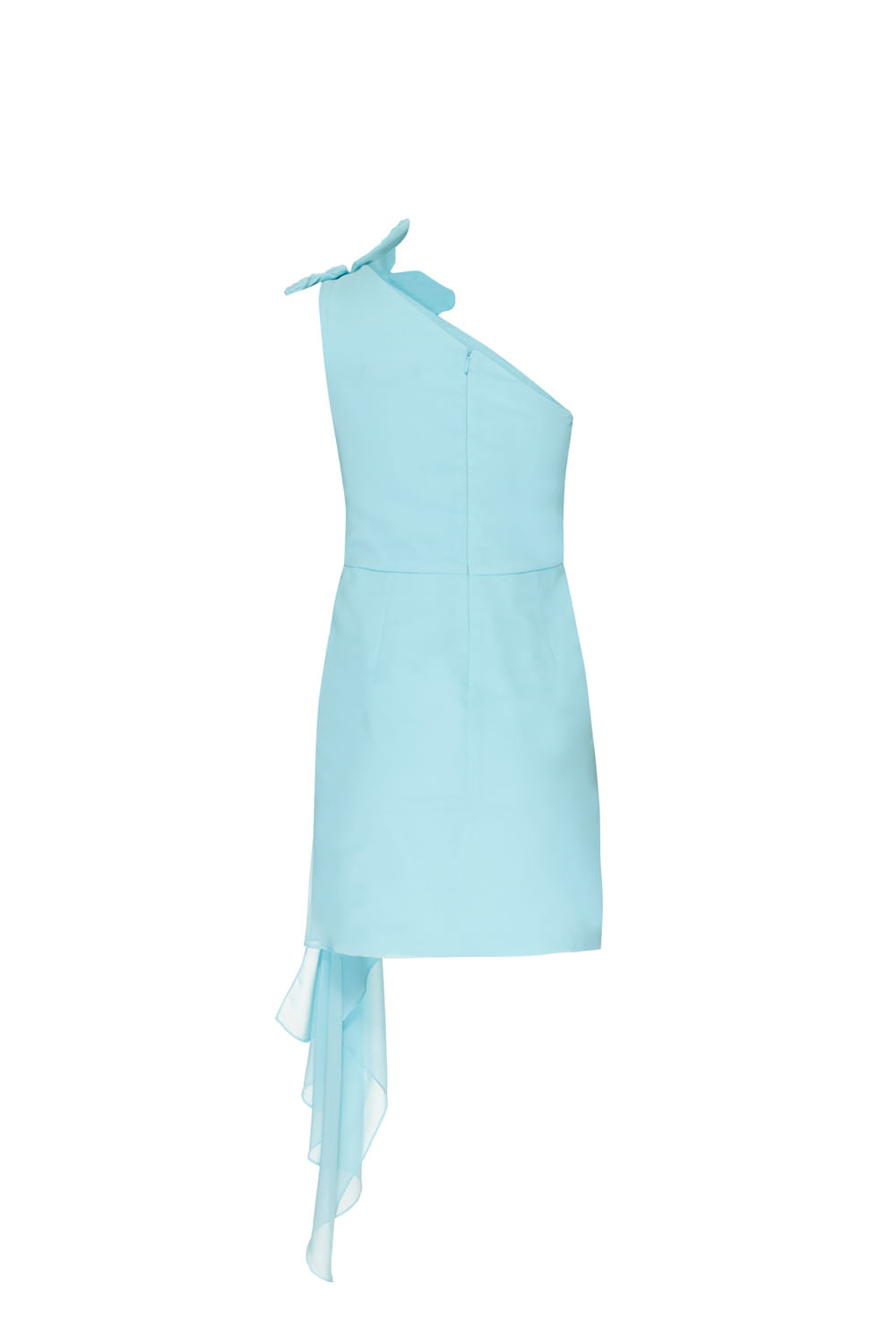 VESTIDO CURTO OMBRO ÚNICO CHIFFON ÍRIS AZUL