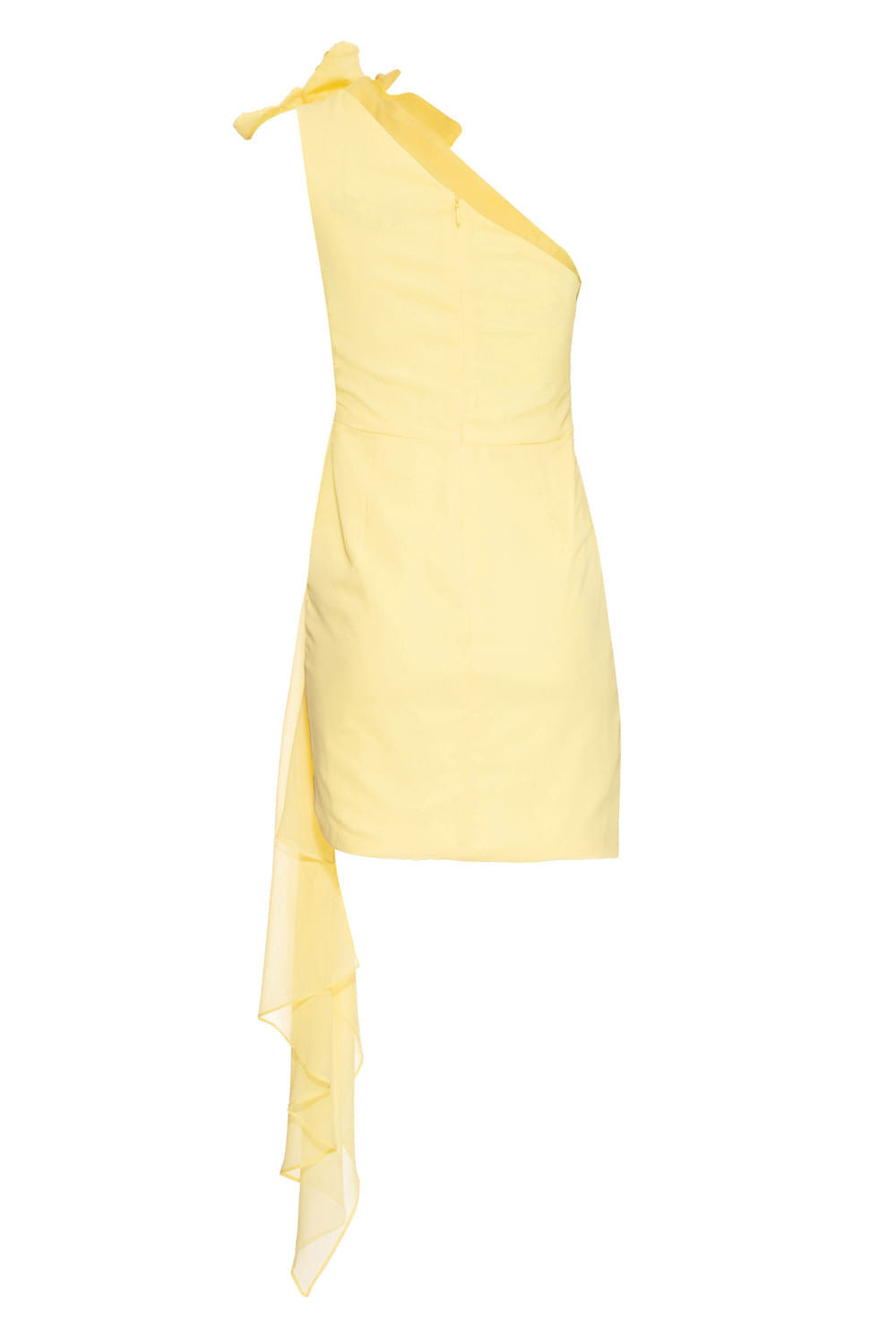 VESTIDO CURTO OMBRO ÚNICO CHIFFON ÍRIS AMARELO