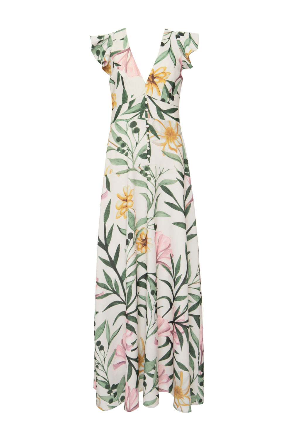VESTIDO LONGO MANGAS BABADOS JASMINE OFF WHITE