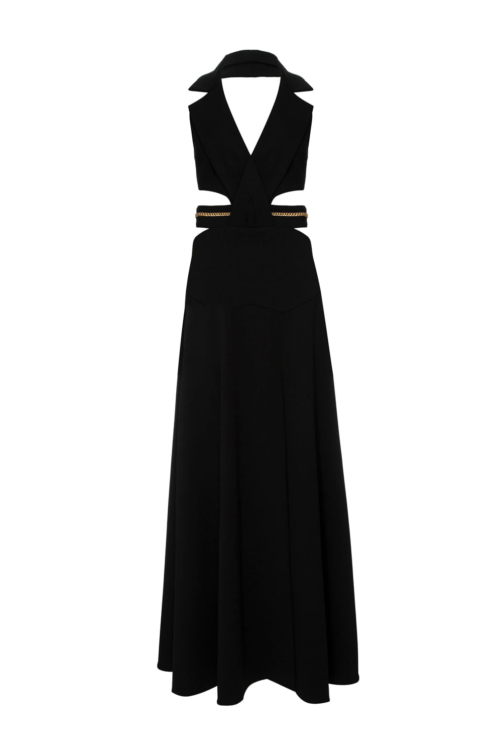 VESTIDO LONGO DECOTE PALA CREPE CHAIN PRETO