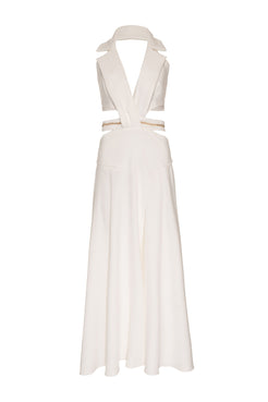 VESTIDO LONGO DECOTE PALA CREPE CHAIN OFF WHITE