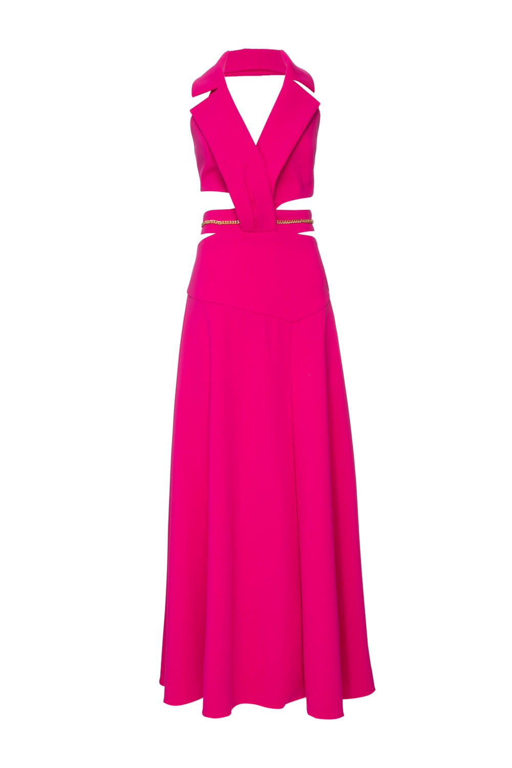 VESTIDO LONGO DECOTE PALA CREPE CHAIN PINK
