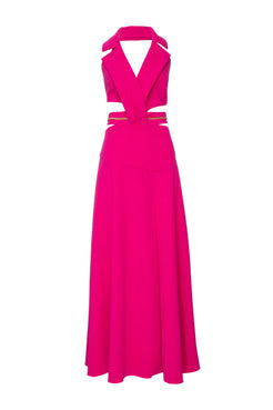 VESTIDO LONGO DECOTE PALA CREPE CHAIN PINK