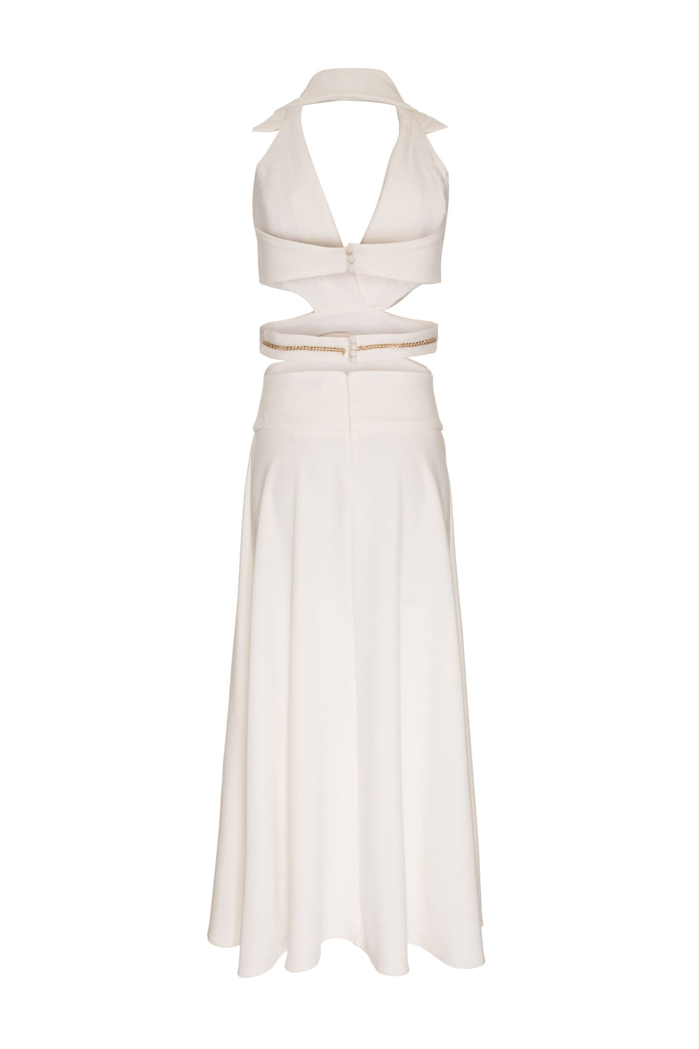 VESTIDO LONGO DECOTE PALA CREPE CHAIN OFF WHITE