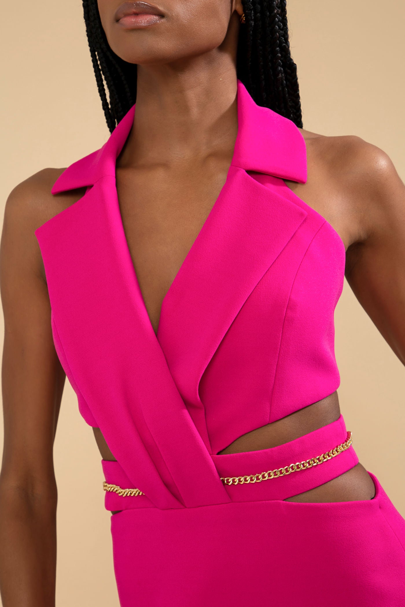 VESTIDO LONGO DECOTE PALA CREPE CHAIN PINK