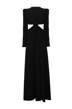 VESTIDO LONGO DECOTE TRANÇADO CREPE CHAIN PRETO