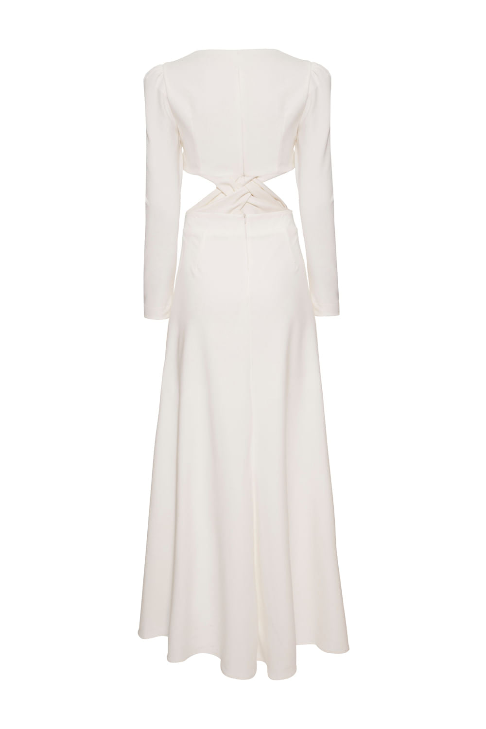 VESTIDO LONGO DECOTE TRANÇADO CREPE CHAIN OFF WHITE