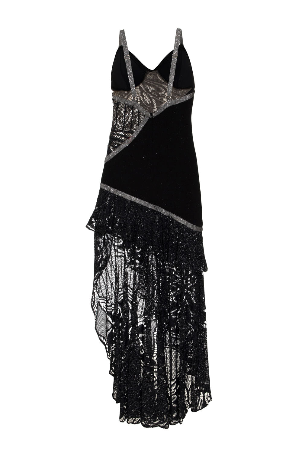 VESTIDO LONGO FENDA ASSIMÉTRICO MALHA BASEL PRETO