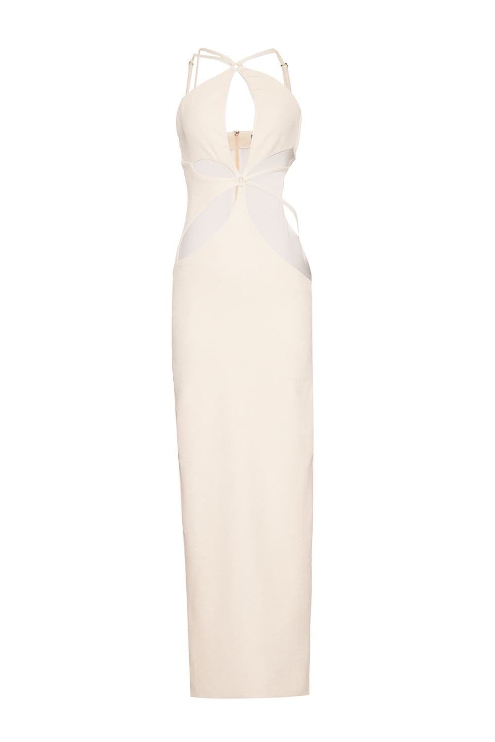VESTIDO LONGO RECORTES FRONTAIS MALHA BASEL OFF WHITE