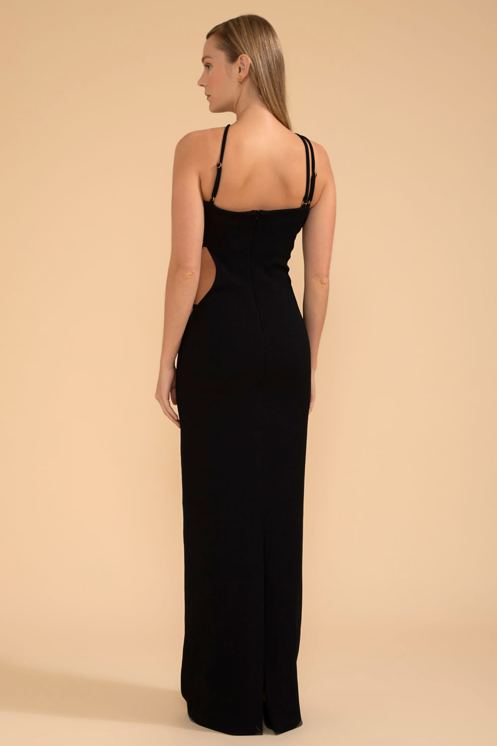 VESTIDO LONGO RECORTES FRONTAIS MALHA BASEL PRETO