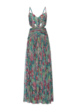 VESTIDO LONGO RECORTES GARDEN COSMOS VERDE