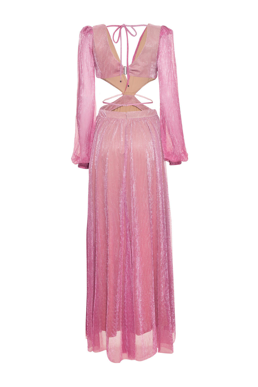 VESTIDO LONGO RECORTES LUREX TWIGGY ROSA