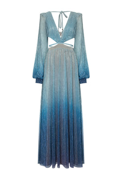 VESTIDO LONGO RECORTES LUREX TWIGGY AZUL