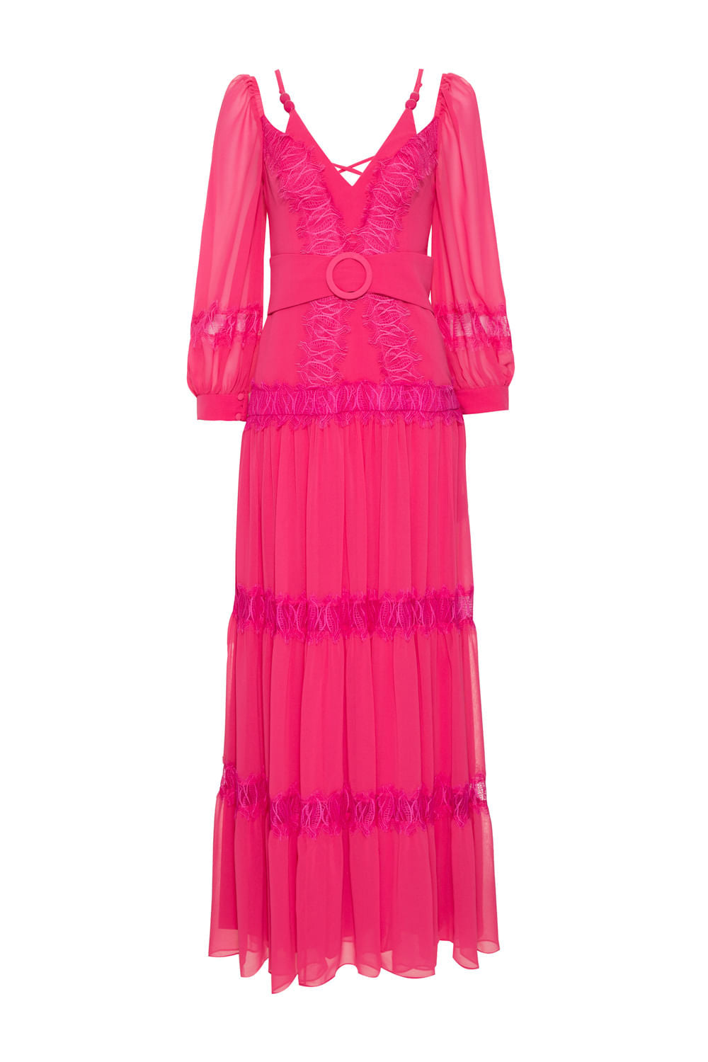 VESTIDO LONGO BOTÕES CHIFFON ÍRIS PINK