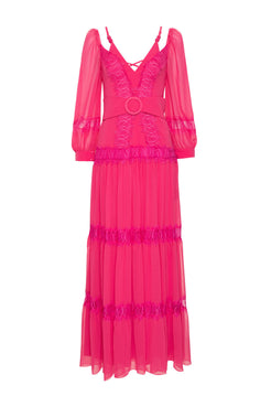 VESTIDO LONGO BOTÕES CHIFFON ÍRIS PINK