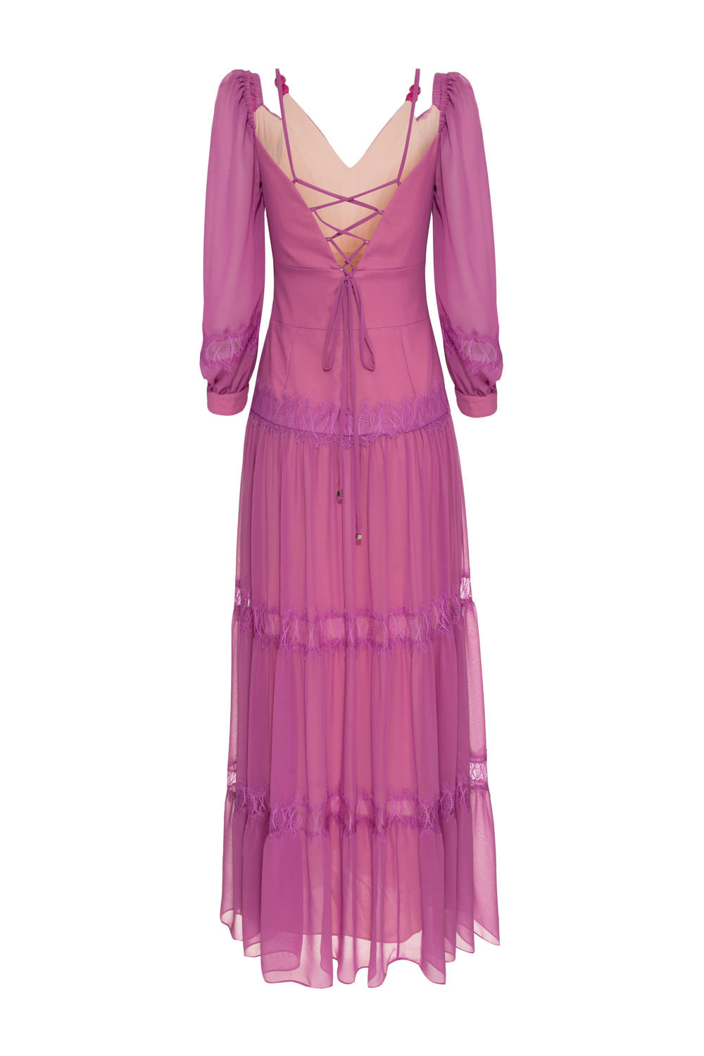 VESTIDO LONGO BOTÕES CHIFFON ÍRIS LILAS