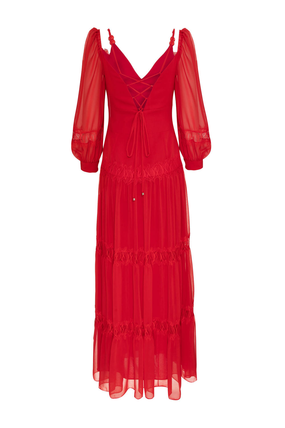 VESTIDO LONGO BOTÕES CHIFFON ÍRIS VERMELHO