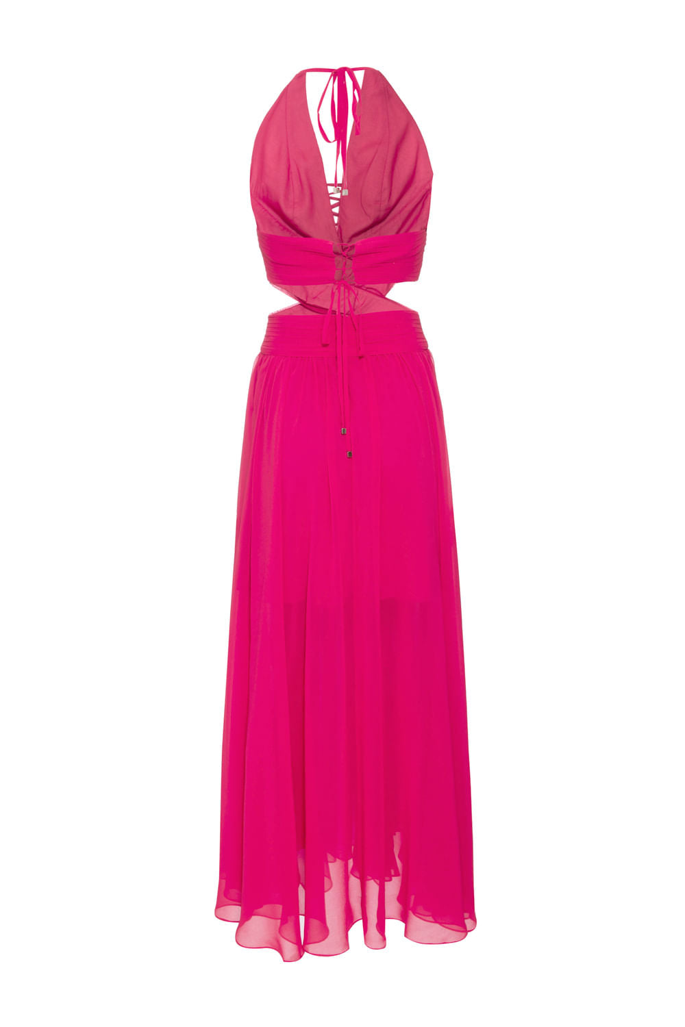 VESTIDO LONGO BABADOS CHIFFON ÍRIS PINK