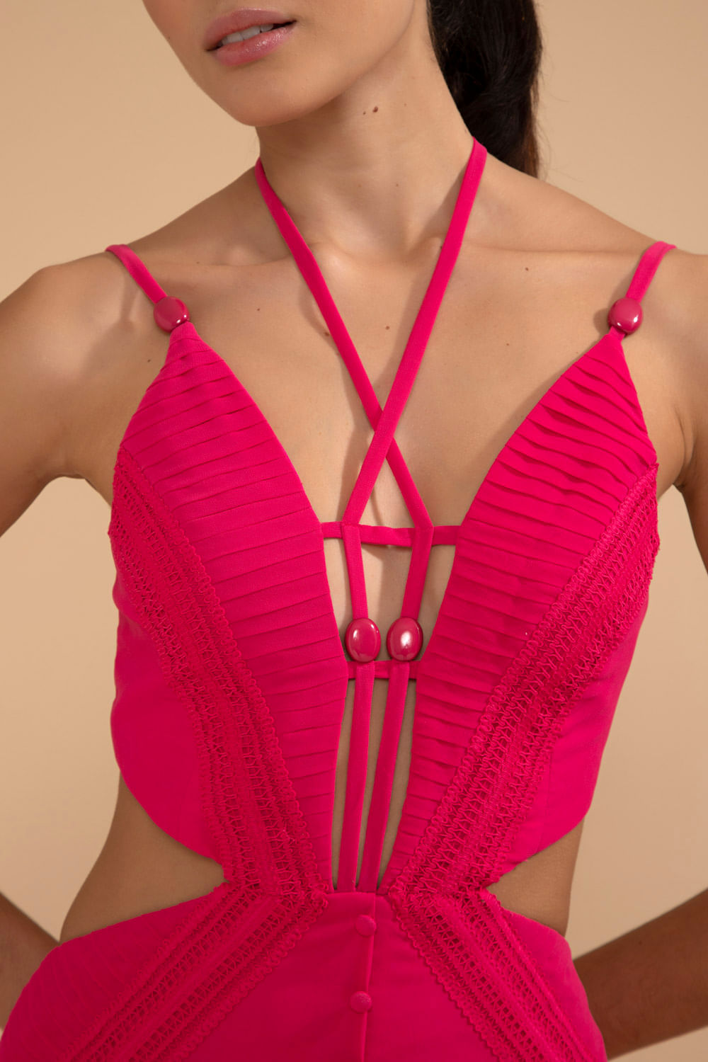 VESTIDO LONGO DECOTE TIRAS CHIFFON ÍRIS PINK