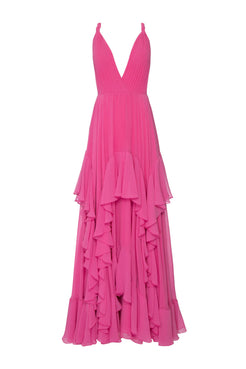 VESTIDO LONGO SAIA ASSIMÉTRICA CHIFFON ÍRIS PINK