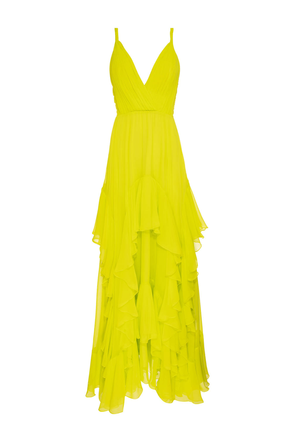 VESTIDO LONGO SAIA ASSIMÉTRICA CHIFFON ÍRIS VERDE