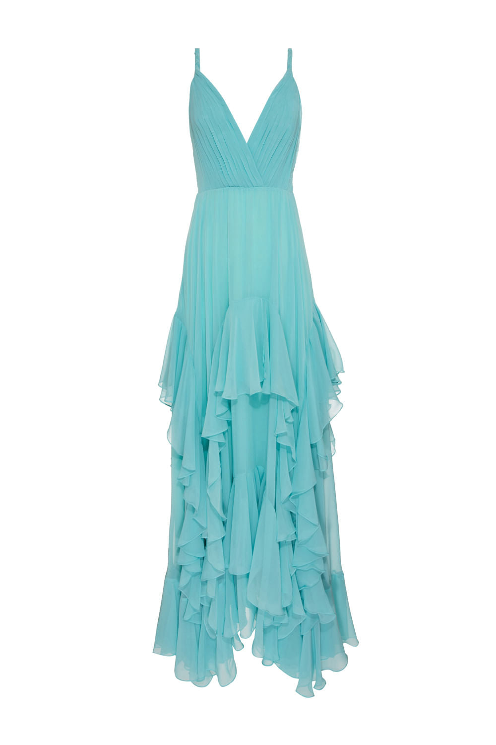 VESTIDO LONGO SAIA ASSIMÉTRICA CHIFFON ÍRIS AZUL
