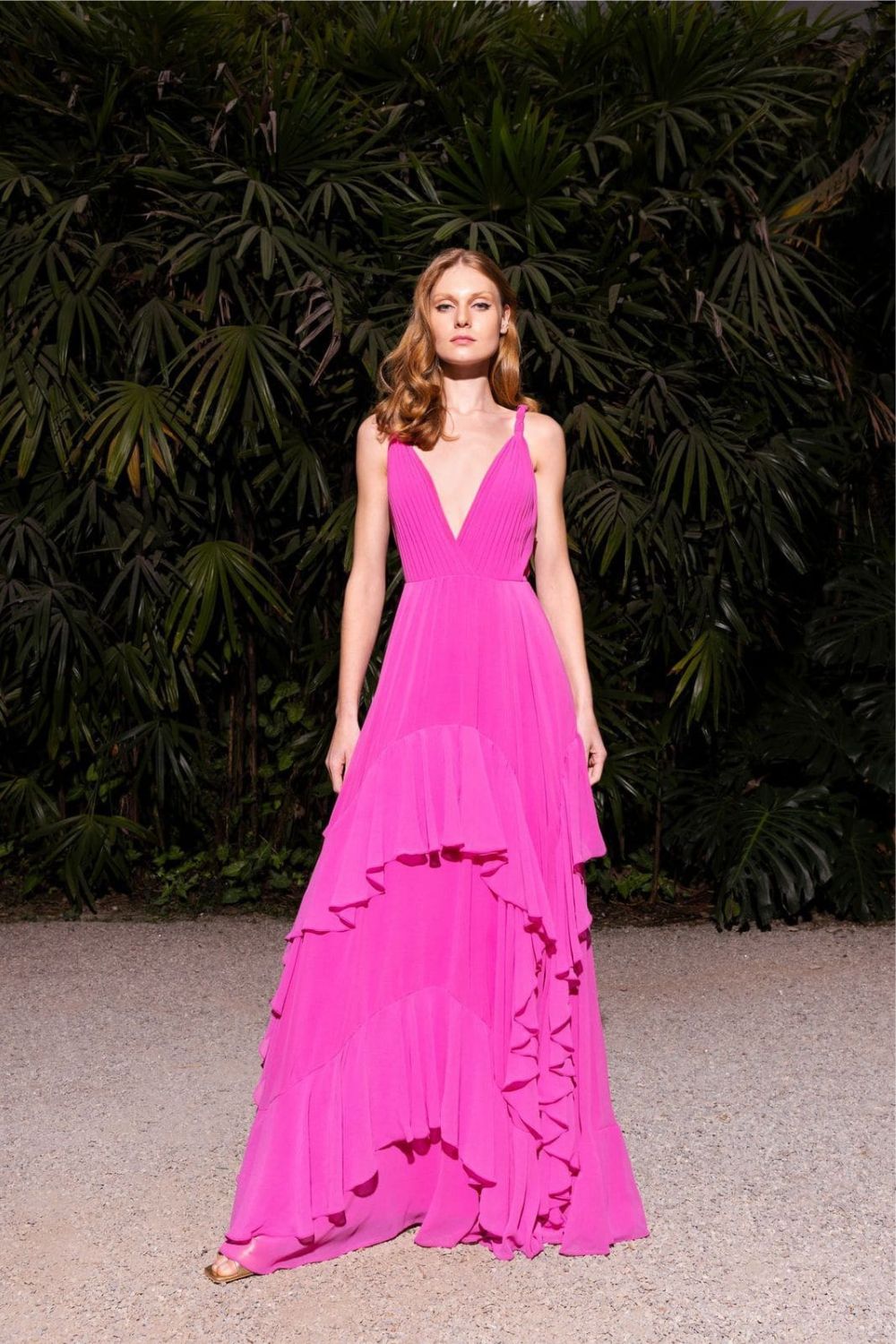 VESTIDO LONGO SAIA ASSIMÉTRICA CHIFFON ÍRIS PINK