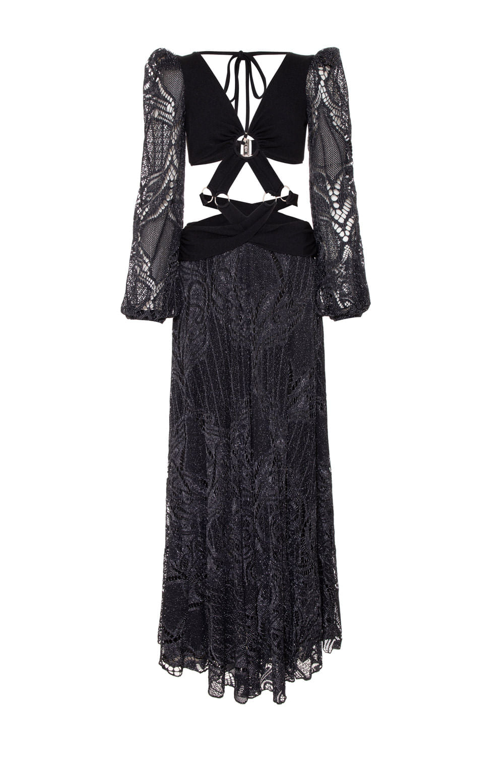 VESTIDO LONGO ARGOLAS MANGA LONGA MALHA BASEL PRETO