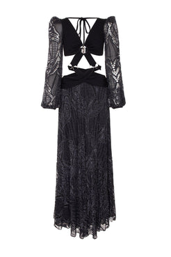 VESTIDO LONGO ARGOLAS MANGA LONGA MALHA BASEL PRETO