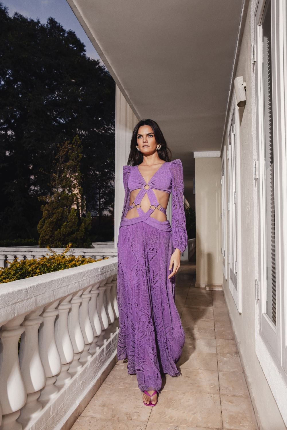 VESTIDO LONGO ARGOLAS MANGA LONGA MALHA BASEL LILAS