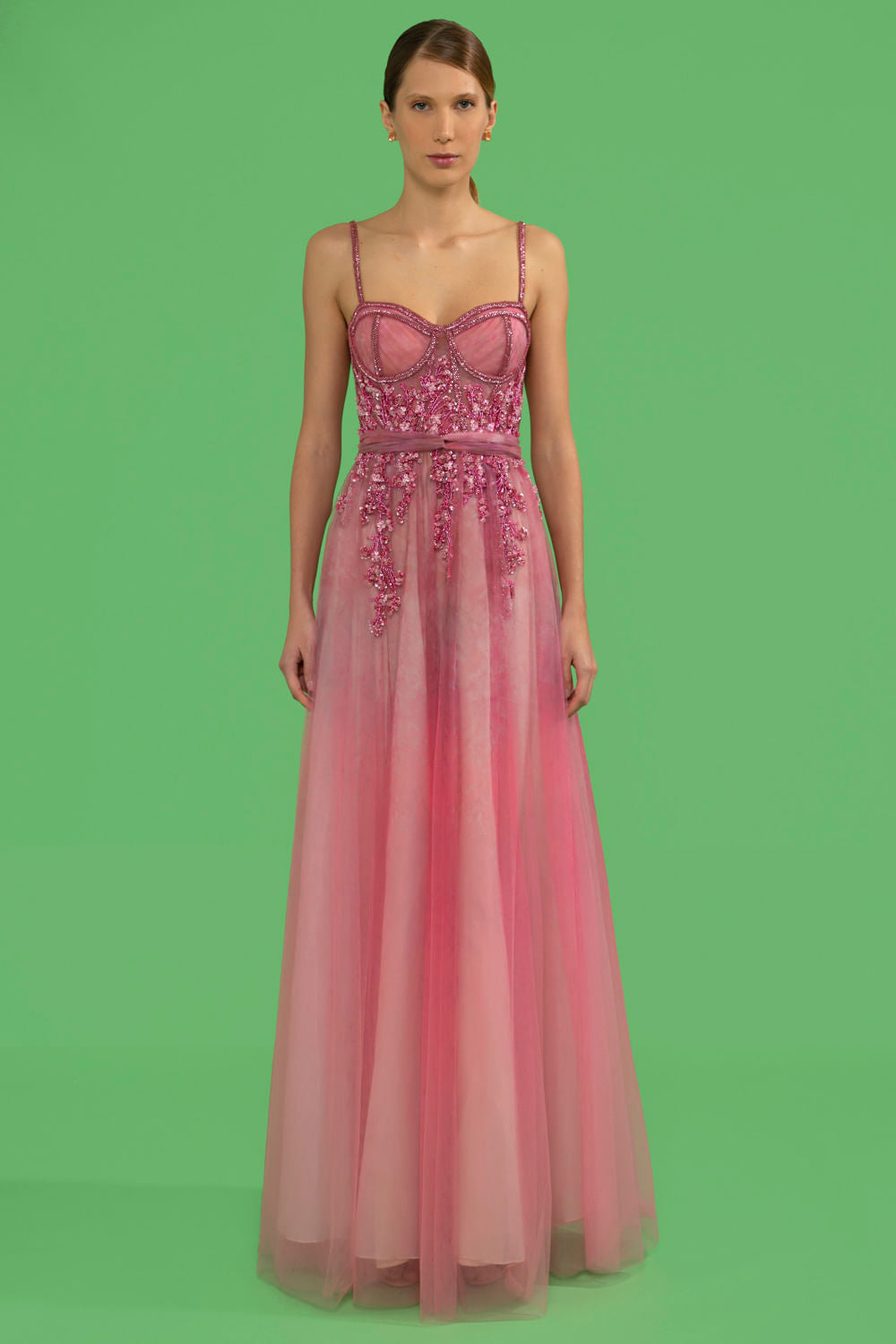 VESTIDO LONGO CORSET BORDADO COTTON CANDY ROSA