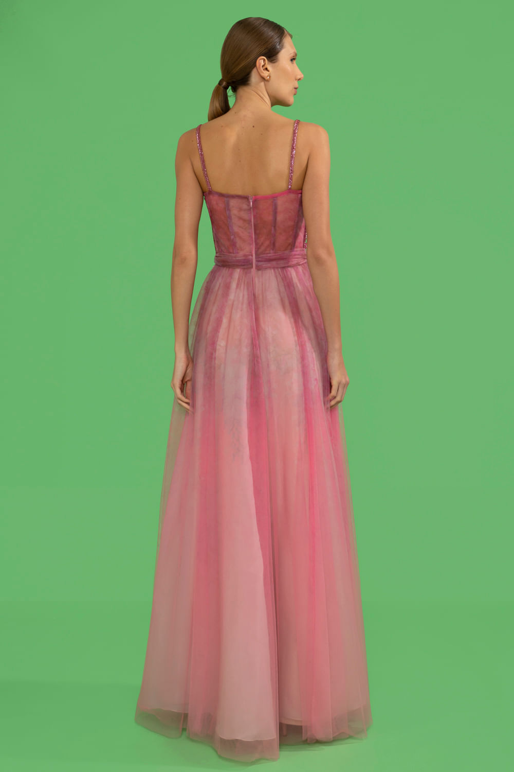 VESTIDO LONGO CORSET BORDADO COTTON CANDY ROSA