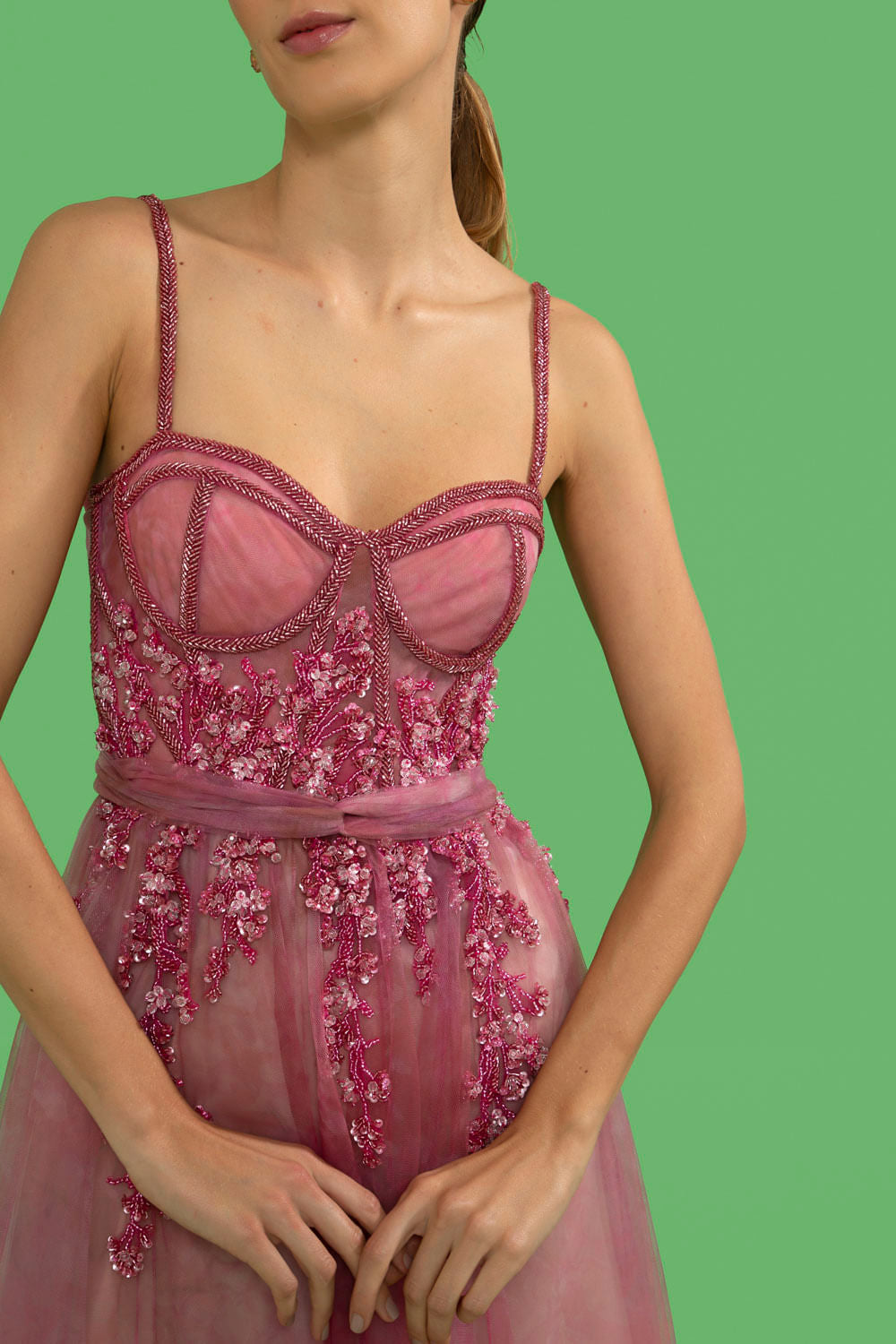 VESTIDO LONGO CORSET BORDADO COTTON CANDY ROSA