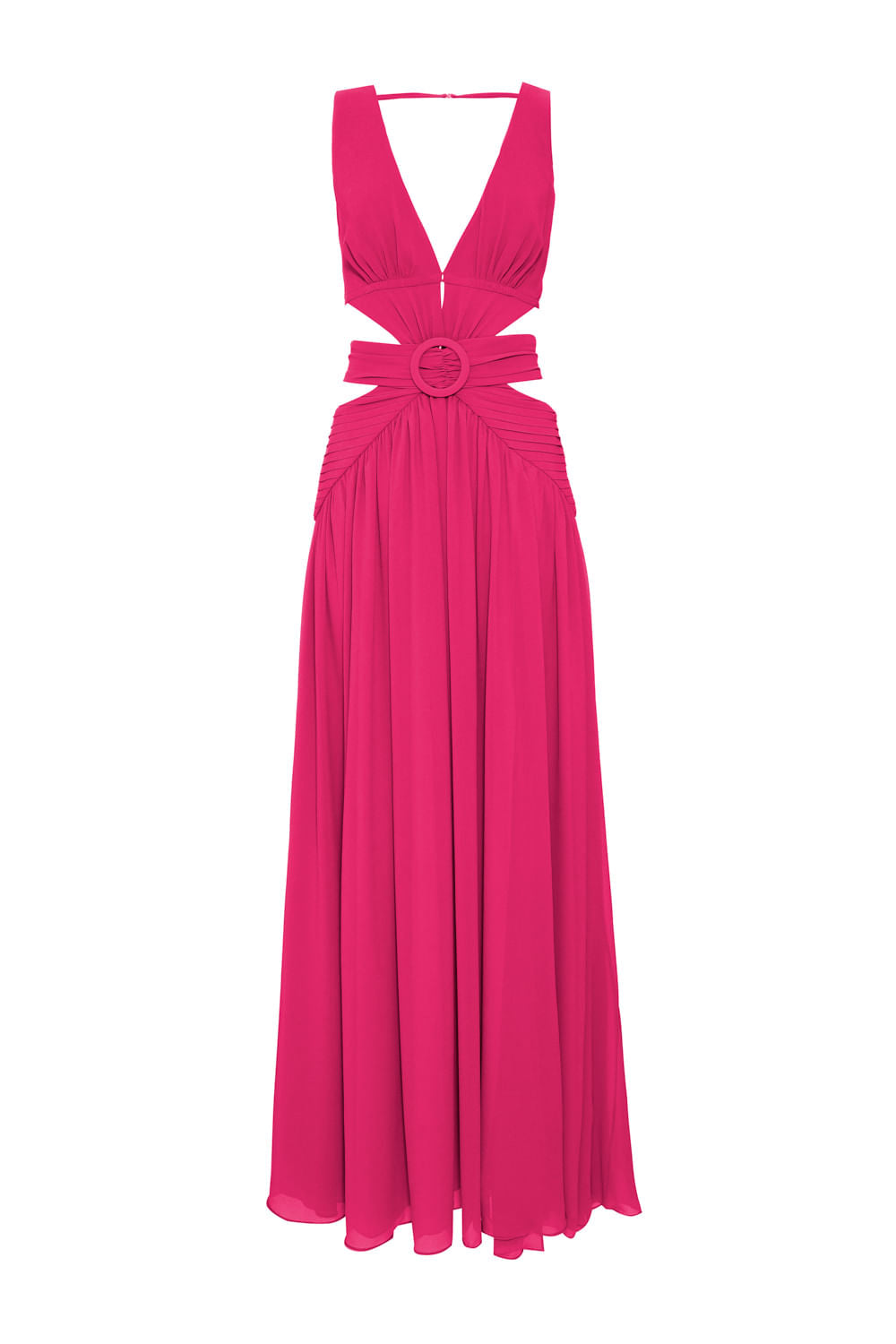 VESTIDO LONGO RECORTES SEM MANGA CHIFFON ÍRIS PINK