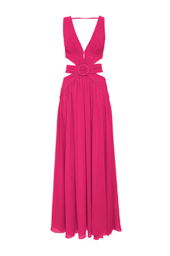 VESTIDO LONGO RECORTES SEM MANGA CHIFFON ÍRIS PINK
