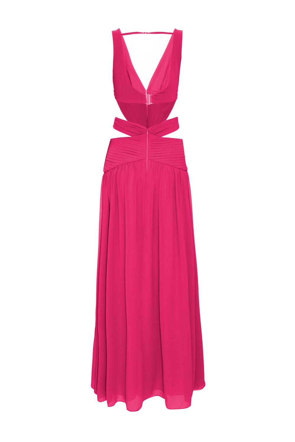 VESTIDO LONGO RECORTES SEM MANGA CHIFFON ÍRIS PINK