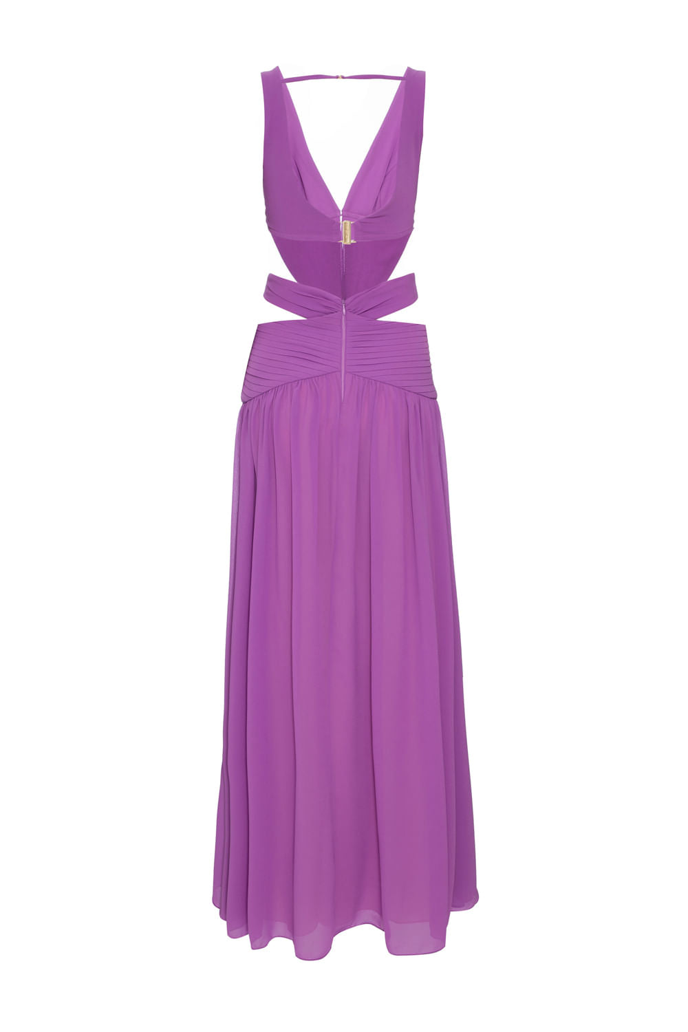VESTIDO LONGO RECORTES SEM MANGA CHIFFON ÍRIS LILAS