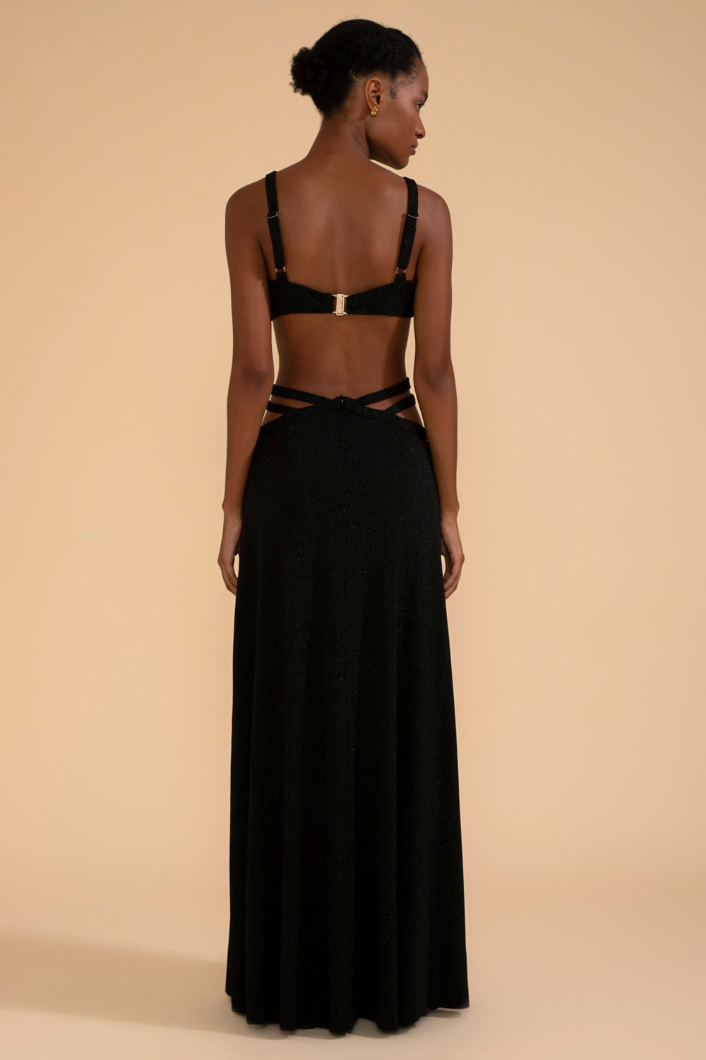VESTIDO LONGO DECOTE CRUZADO LUREX CAMDEN PRETO