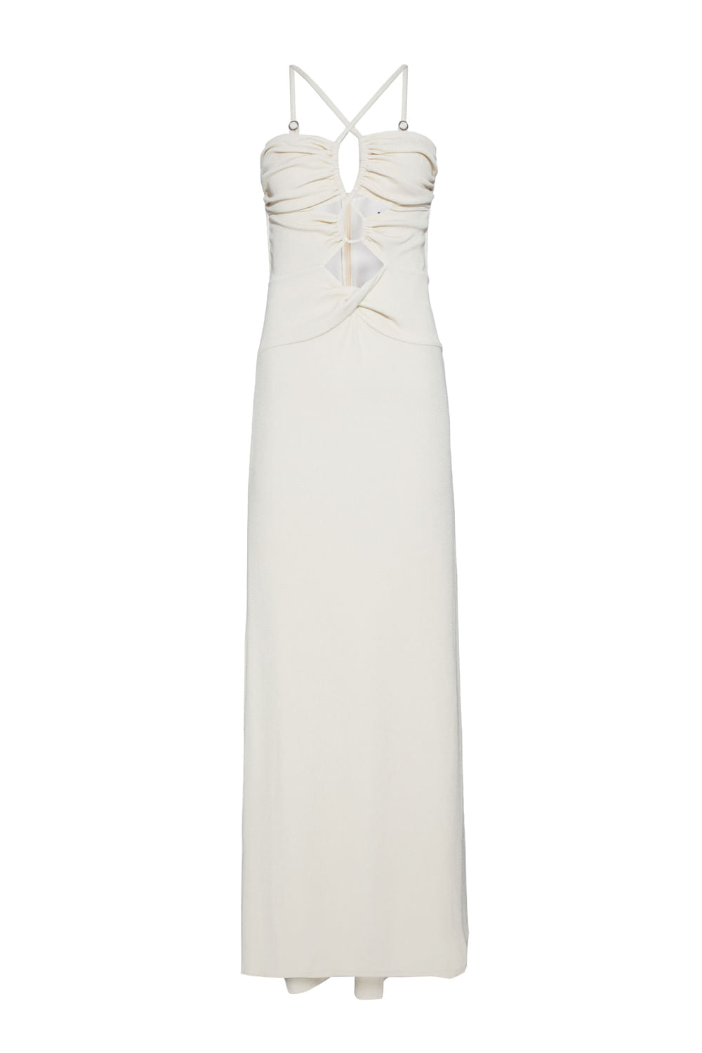 VESTIDO LONGO DECOTE FRANZIDO MALHA BASEL OFF WHITE