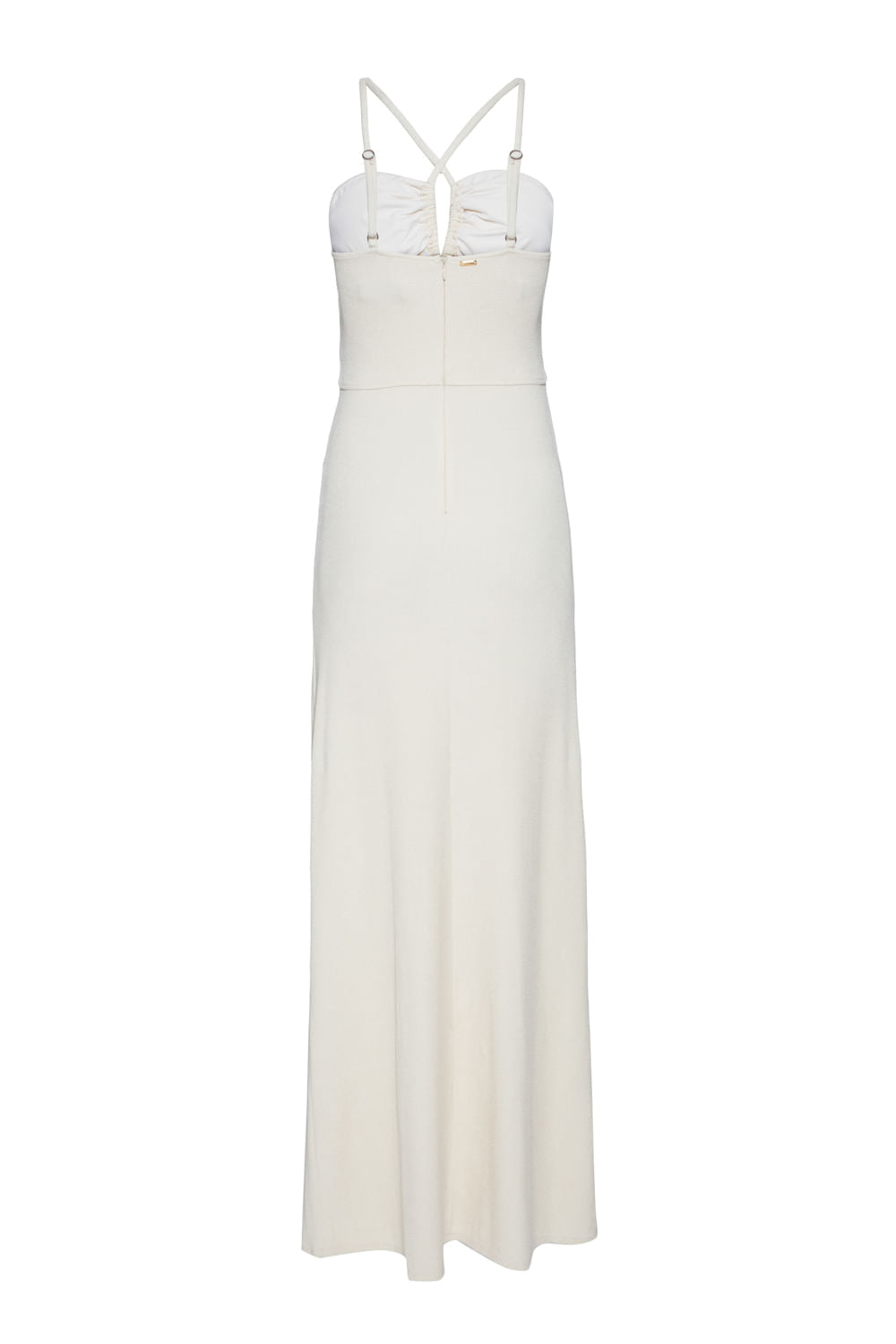 VESTIDO LONGO DECOTE FRANZIDO MALHA BASEL OFF WHITE