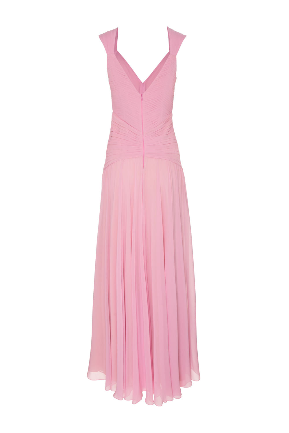 VESTIDO LONGO PALA PREGAS CHIFFON ÍRIS ROSA