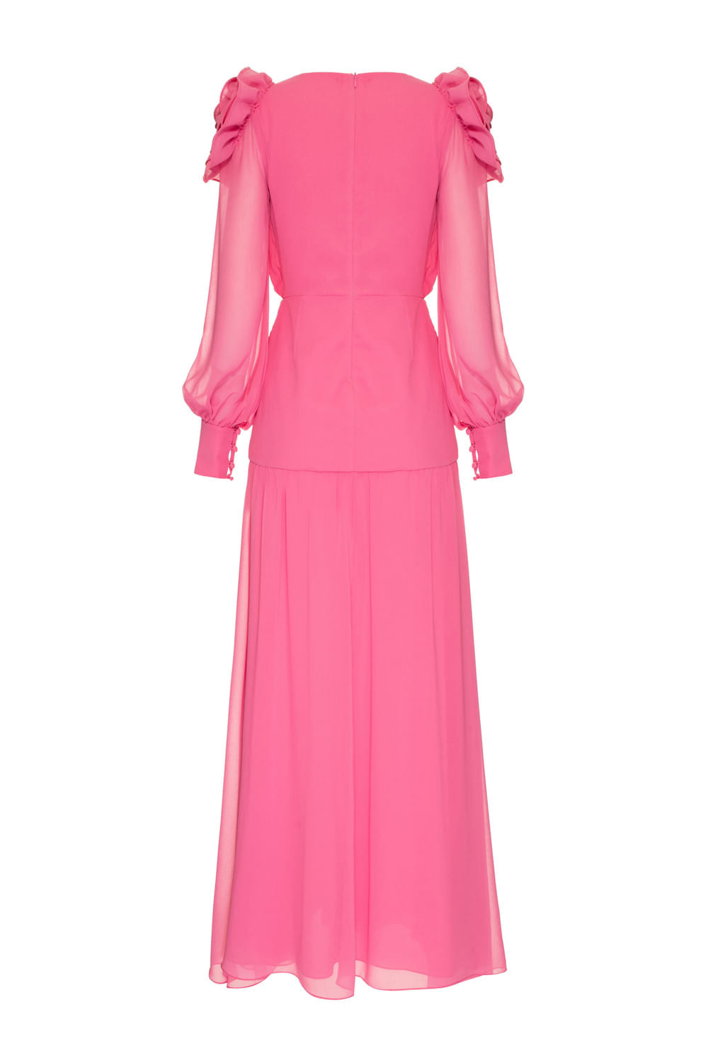 VESTIDO LONGO FLORES CHIFFON ÍRIS ROSA