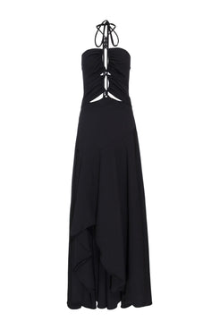 VESTIDO LONGO ASSÍMÉTRICO CREPE DAISY PRETO