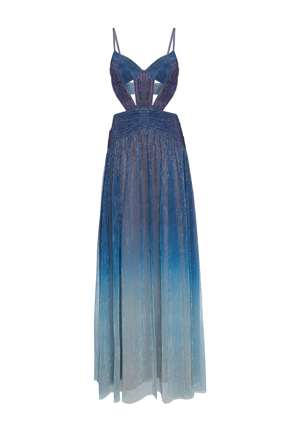 VESTIDO LONGO FAIXAS LUREX TWIGGY AZUL